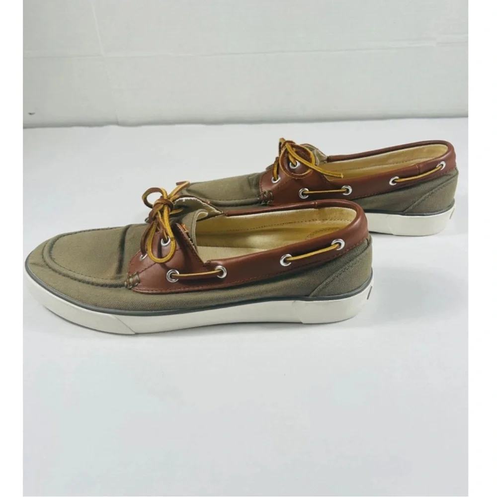 Polo Ralph Lauren Rylander Shoes Men SZ 10 Green Canvas Boat Shoe Preppy Classic